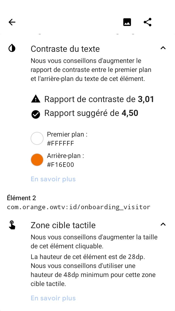 screenshot showing the Accessibility Scanner report